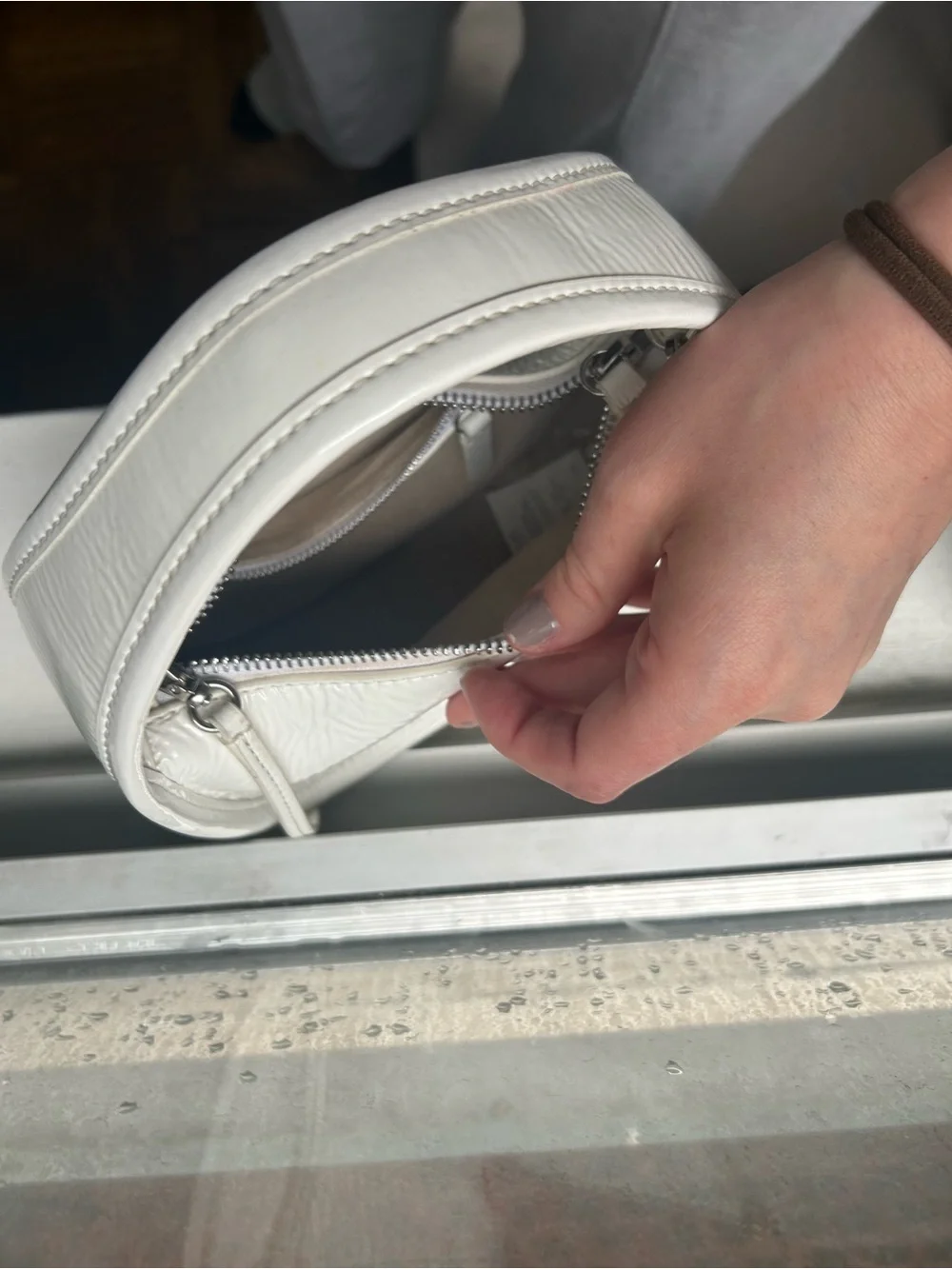 STAUD Cream Mini Croissant Shoulder Bag